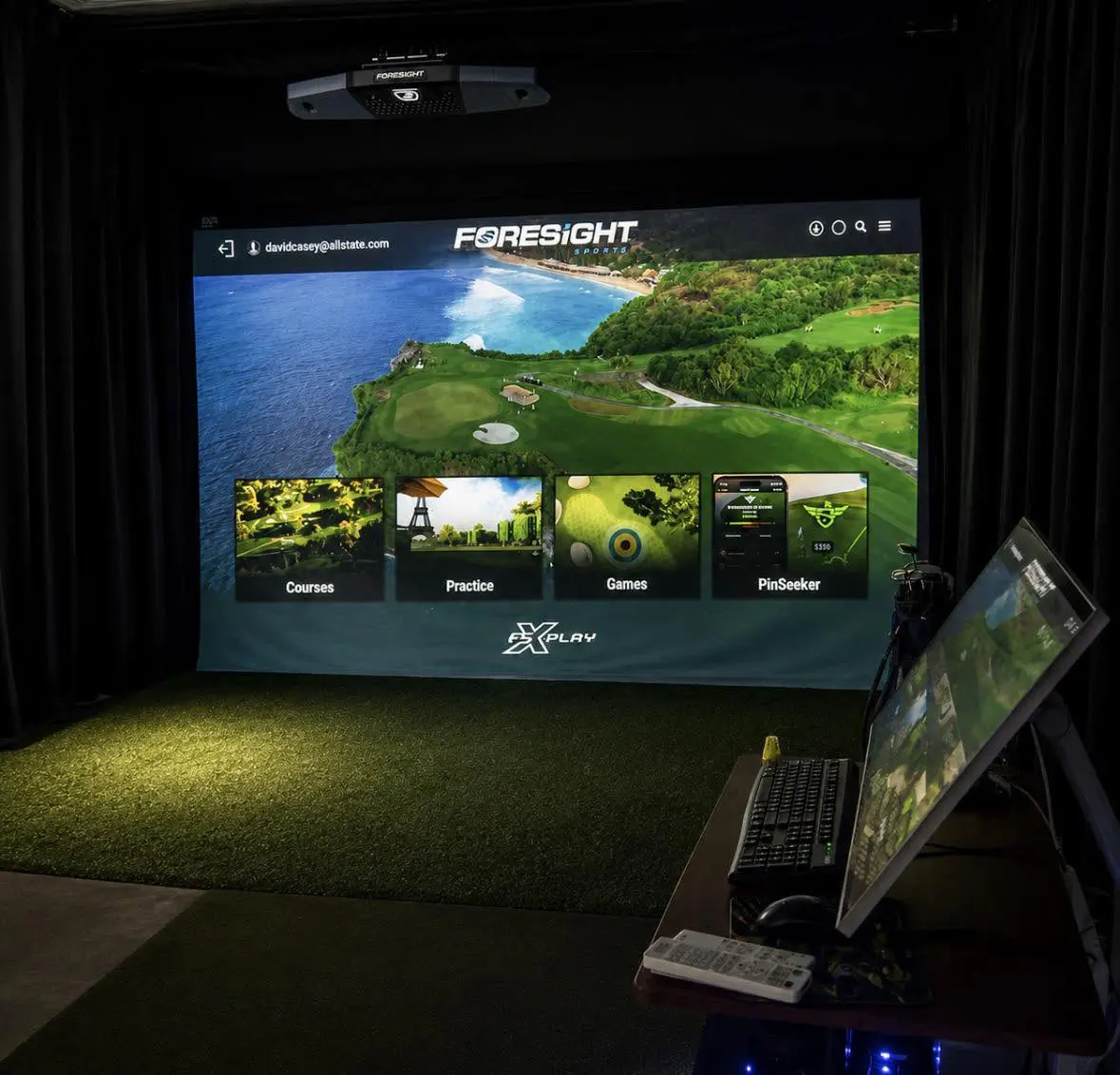 Stock photo of a Trackman golf simulator